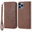For iPhone 15 Pro Max Fall Proof PU Leather Phone Case Imprinted Rhombus Pattern Stand Wallet Cover - Brown - 1
