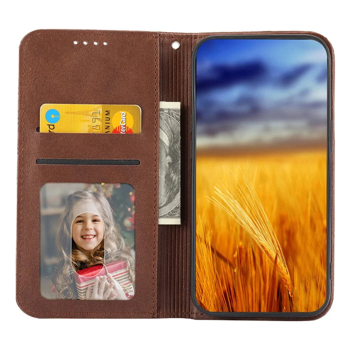 For iPhone 15 Pro Max Fall Proof PU Leather Phone Case Imprinted Rhombus Pattern Stand Wallet Cover - Brown - 2