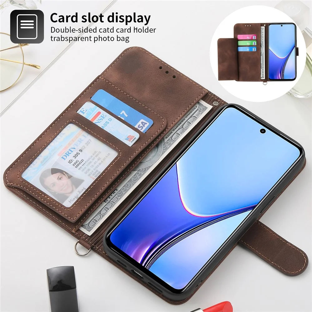 For Realme 11x 5G / 11 5G (Global) Stand Wallet Phone Case PU Leather Imprinted Flower Skin-touch Cover - Brown - 2