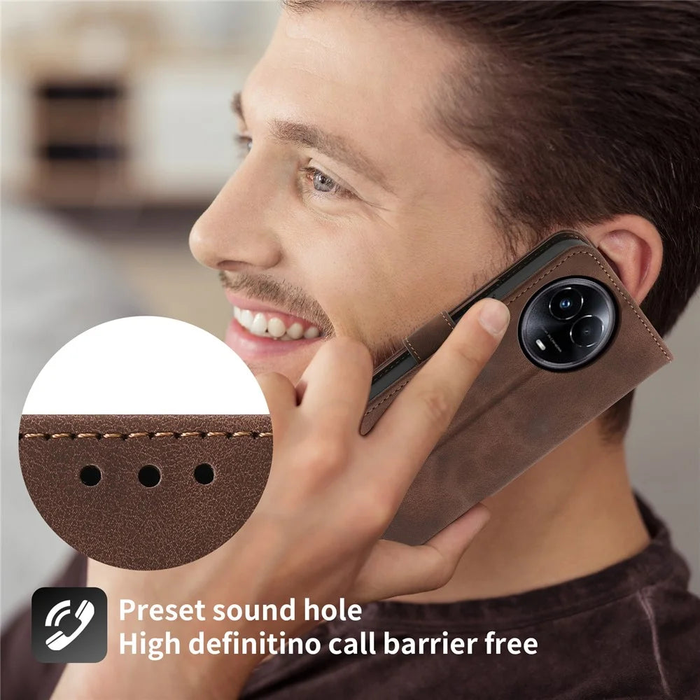 For Realme 11x 5G / 11 5G (Global) Stand Wallet Phone Case PU Leather Imprinted Flower Skin-touch Cover - Brown - 5