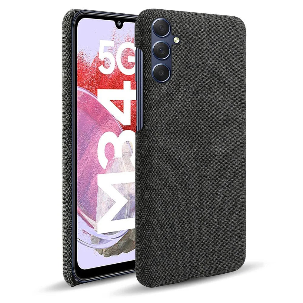 For Samsung Galaxy M34 5G / F34 5G Shockproof Cloth Coated PC Phone Case Anti-scratch Cell Phone Cover - Black - 1