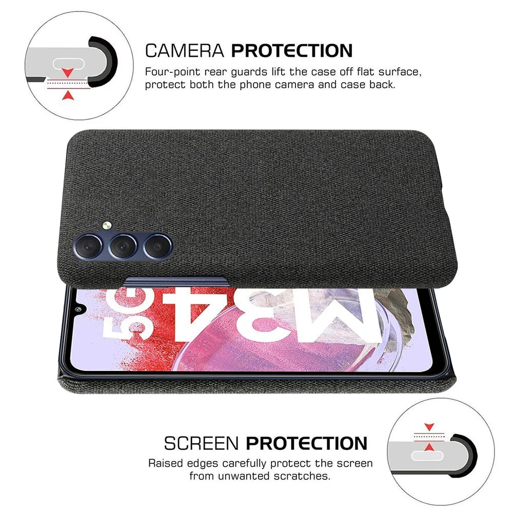 For Samsung Galaxy M34 5G / F34 5G Shockproof Cloth Coated PC Phone Case Anti-scratch Cell Phone Cover - Black - 5