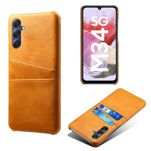 For Samsung Galaxy M34 5G / F34 5G Cell Phone Cover PU Leather Coated PC Protective Case with Dual Card Slots - Orange - 1