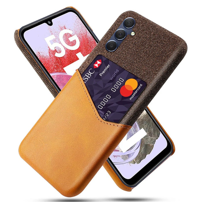 Card Holder Phone Case for Samsung Galaxy M34 5G / F34 5G Protective Cover Cloth Texture PU+PC Phone Shell - Orange - 1