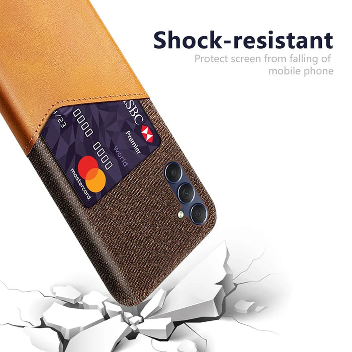 Card Holder Phone Case for Samsung Galaxy M34 5G / F34 5G Protective Cover Cloth Texture PU+PC Phone Shell - Orange - 3