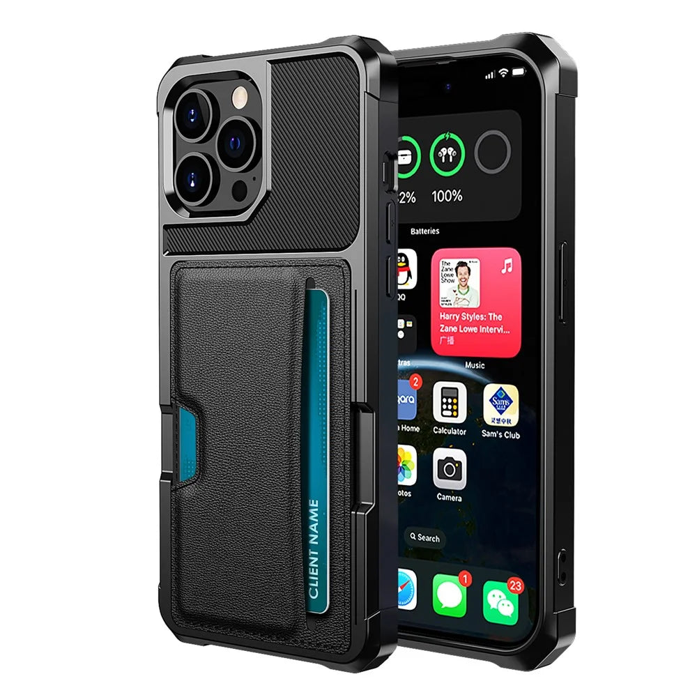 For iPhone 15 Pro Max ZM02 Card Slot Phone Shell Four Corners Anti-drop PU Leather Coated TPU Case - 1