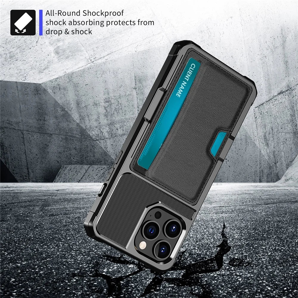 For iPhone 15 Pro Max ZM02 Card Slot Phone Shell Four Corners Anti-drop PU Leather Coated TPU Case - 2