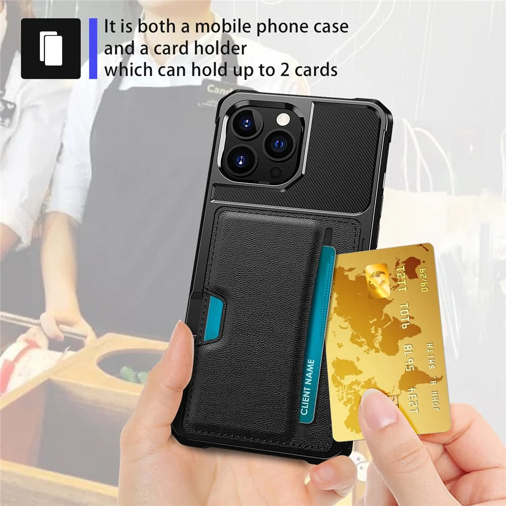 For iPhone 15 Pro Max ZM02 Card Slot Phone Shell Four Corners Anti-drop PU Leather Coated TPU Case - 3