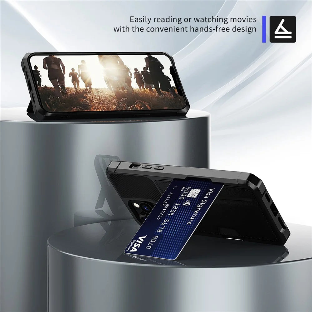 For iPhone 15 Pro Max ZM02 Card Slot Phone Shell Four Corners Anti-drop PU Leather Coated TPU Case - 4