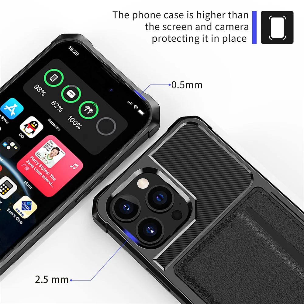 For iPhone 15 Pro Max ZM02 Card Slot Phone Shell Four Corners Anti-drop PU Leather Coated TPU Case - 6