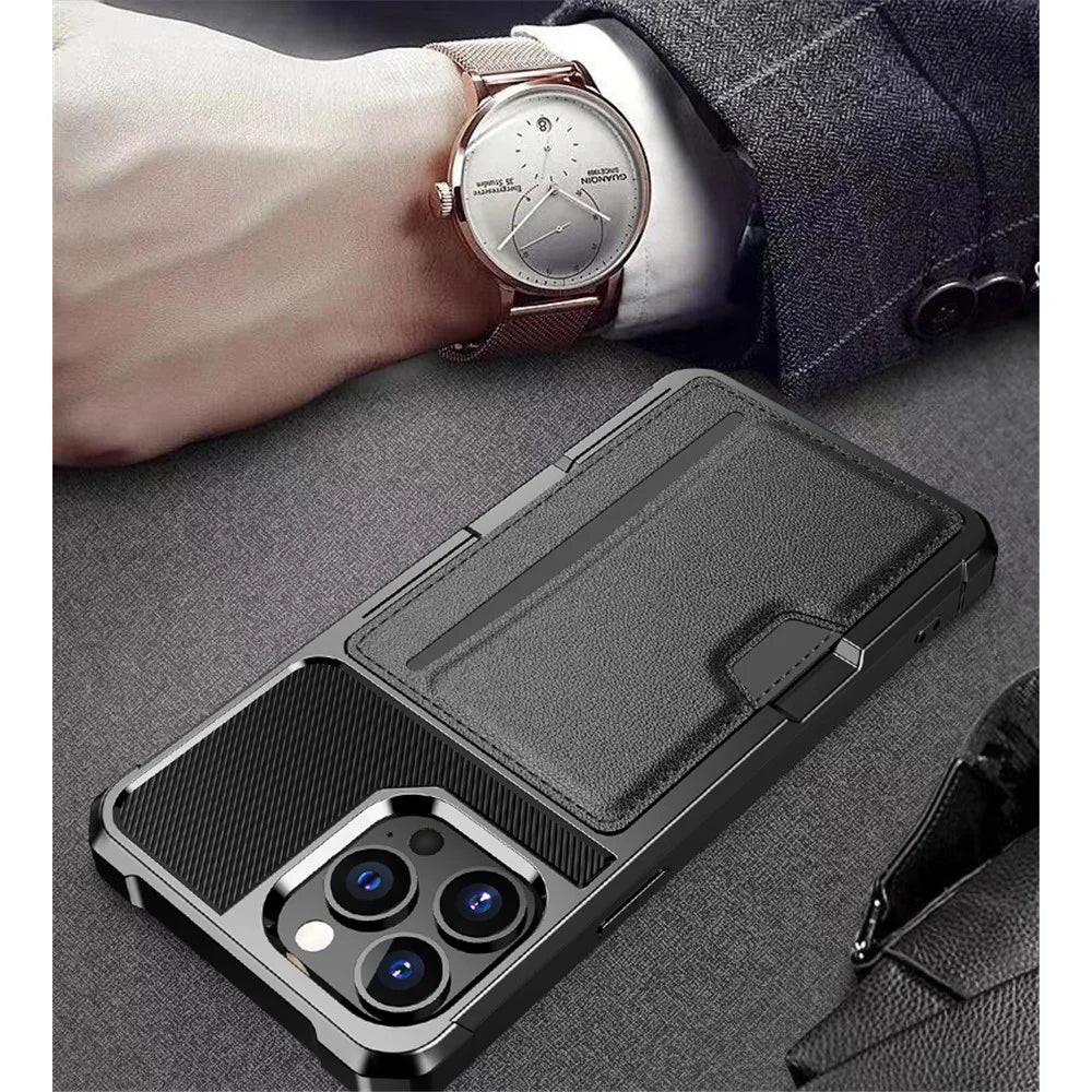 For iPhone 15 Pro Max ZM02 Card Slot Phone Shell Four Corners Anti-drop PU Leather Coated TPU Case - 7