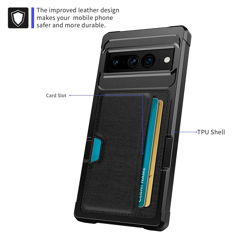 Back Case for Google Pixel 8 Pro , ZM02 PU Leather+TPU Card Holder Four Corners Anti-drop Phone Shell - 2