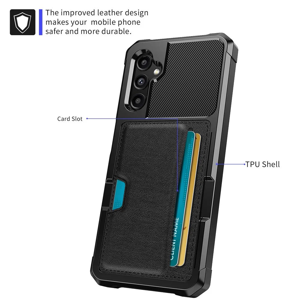 Back Case for Samsung Galaxy A24 4G (162.1 x 77.6 x 8.3mm) ZM02 PU Leather+TPU Card Holder Four Corners Shockproof Phone Shell - 2