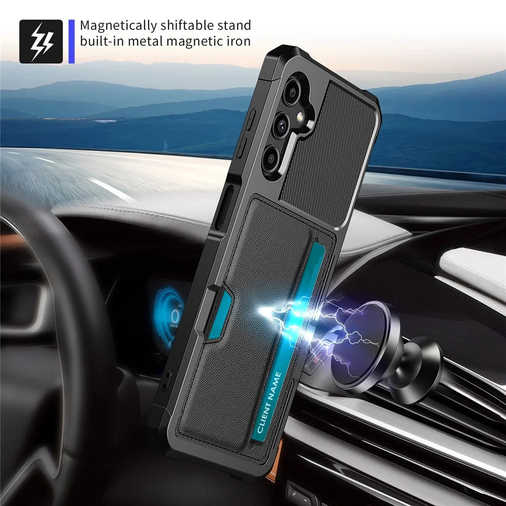 Back Case for Samsung Galaxy A24 4G (162.1 x 77.6 x 8.3mm) ZM02 PU Leather+TPU Card Holder Four Corners Shockproof Phone Shell - 5