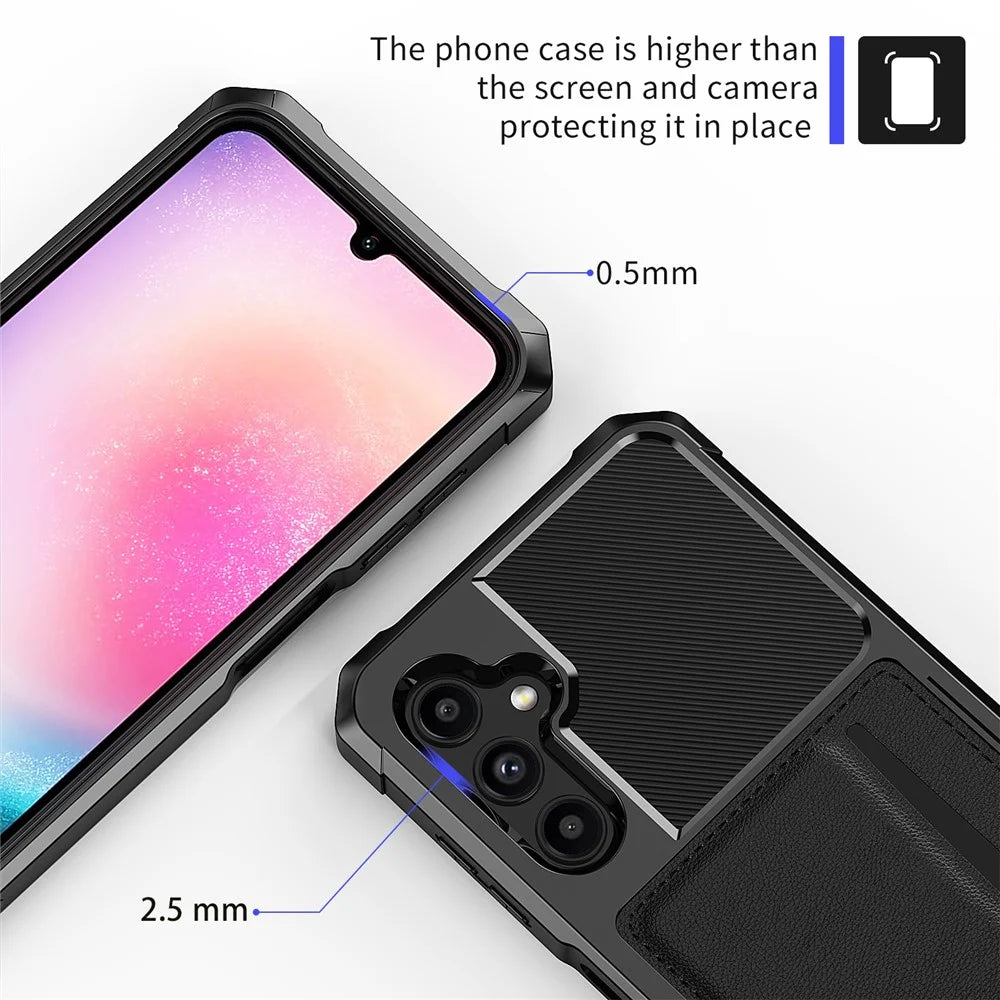 Back Case for Samsung Galaxy A24 4G (162.1 x 77.6 x 8.3mm) ZM02 PU Leather+TPU Card Holder Four Corners Shockproof Phone Shell - 6
