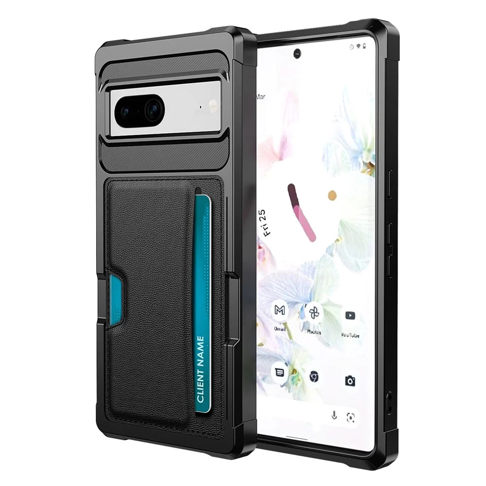 Back Case for Google Pixel 8 , ZM02 PU Leather+TPU Card Holder Four Corners Fall Protection Phone Shell - 1