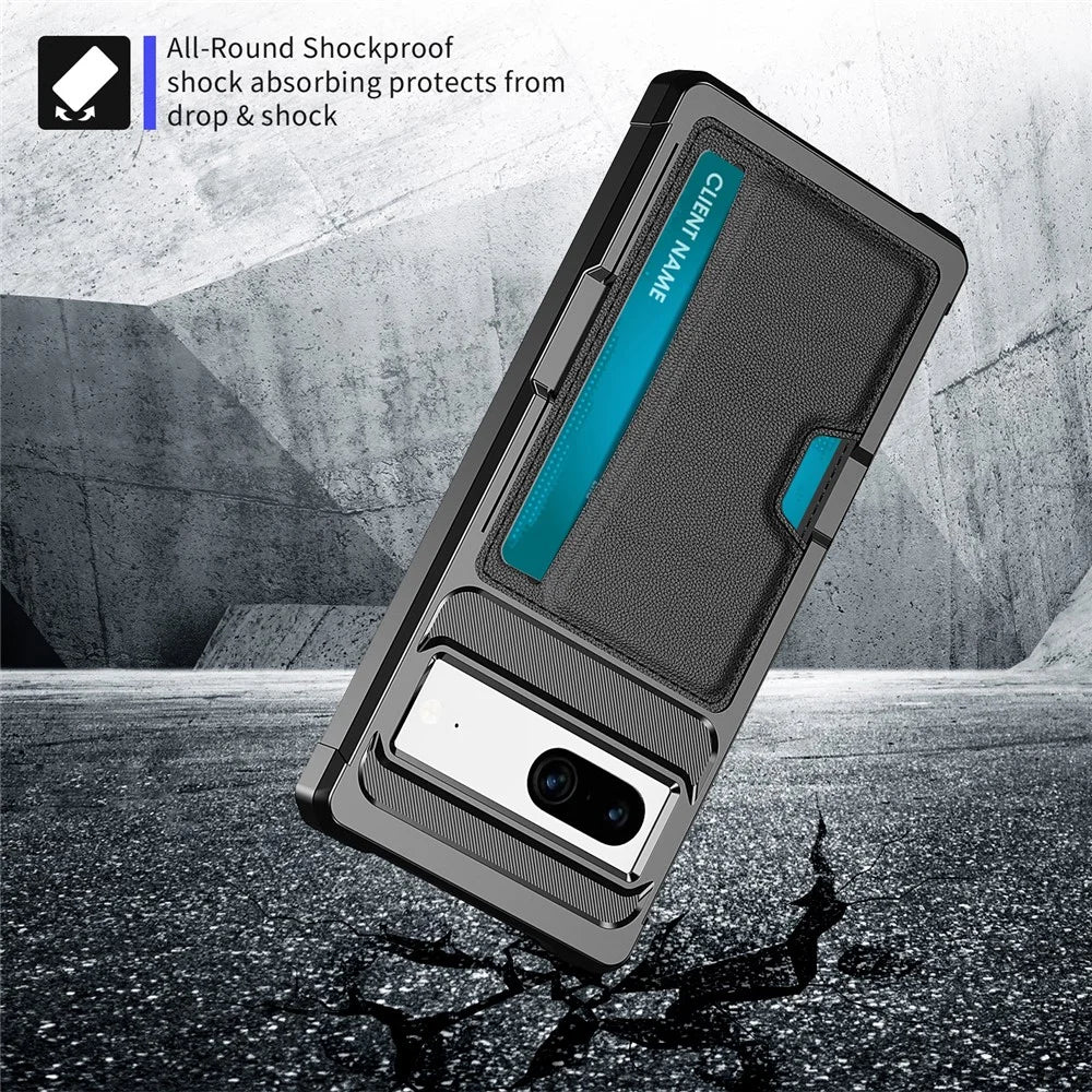 Back Case for Google Pixel 8 , ZM02 PU Leather+TPU Card Holder Four Corners Fall Protection Phone Shell - 4
