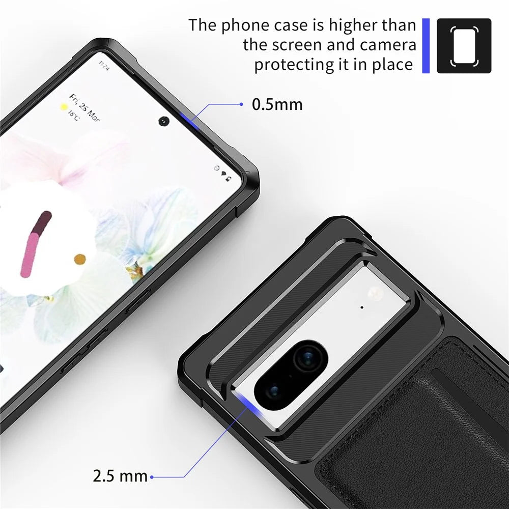 Back Case for Google Pixel 8 , ZM02 PU Leather+TPU Card Holder Four Corners Fall Protection Phone Shell - 7