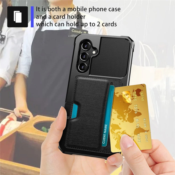 Back Case for Samsung Galaxy S23 FE , ZM02 Four Corners Anti-drop PU Leather Coated TPU Card Holder Phone Shell - 4