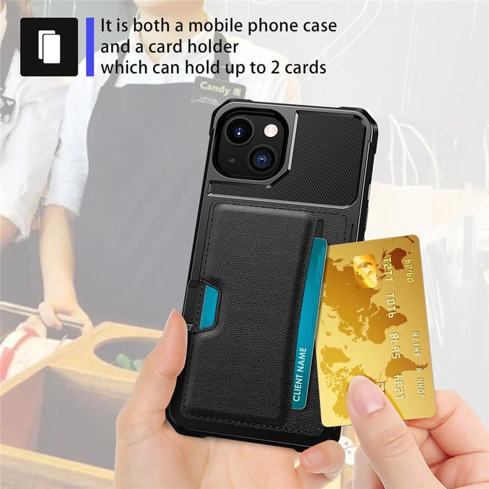Phone Shell for iPhone 15 , ZM02 Four Corners Anti-drop PU Leather Coated TPU Card Holder Back Case - 3