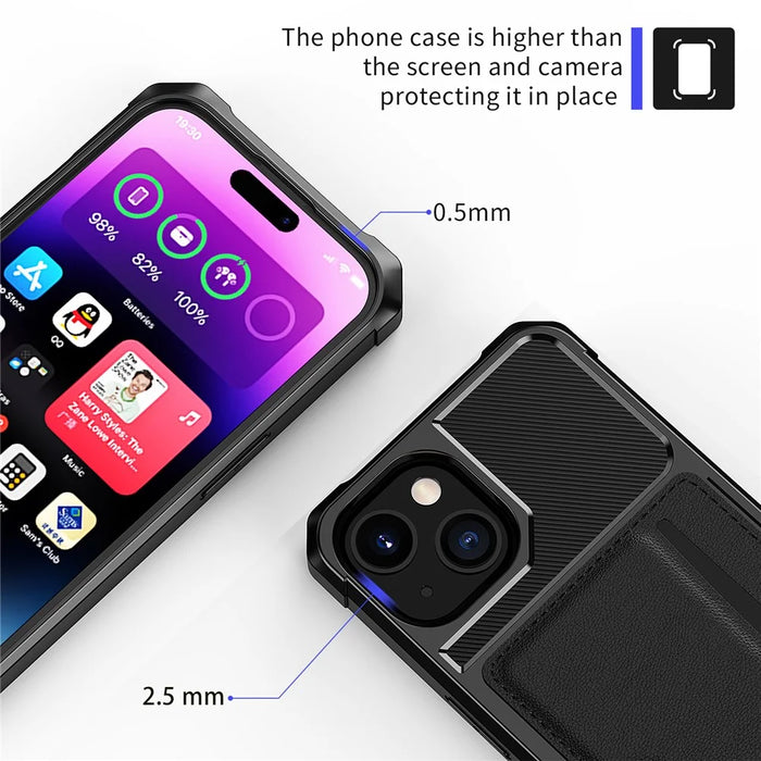 Phone Shell for iPhone 15 , ZM02 Four Corners Anti-drop PU Leather Coated TPU Card Holder Back Case - 6