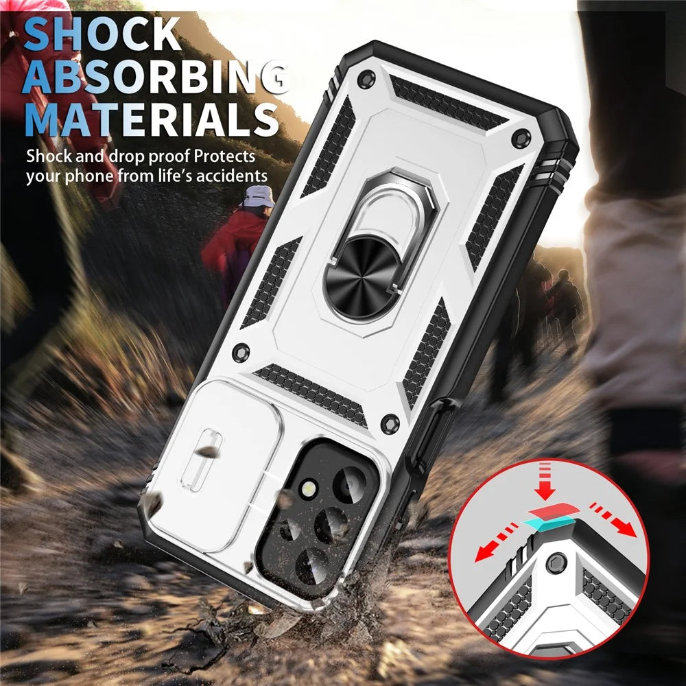 For Samsung Galaxy A23 4G / 5G (Global Version) PC+TPU Kickstand Case Phone Shell with Sliding Camera Cover - White+Black - 2