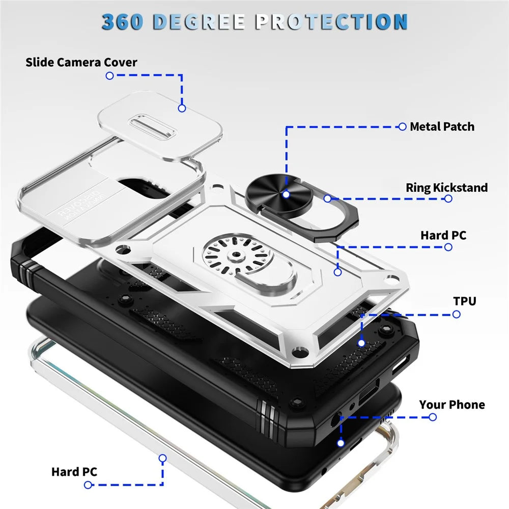 For Samsung Galaxy A23 4G / 5G (Global Version) PC+TPU Kickstand Case Phone Shell with Sliding Camera Cover - White+Black - 3