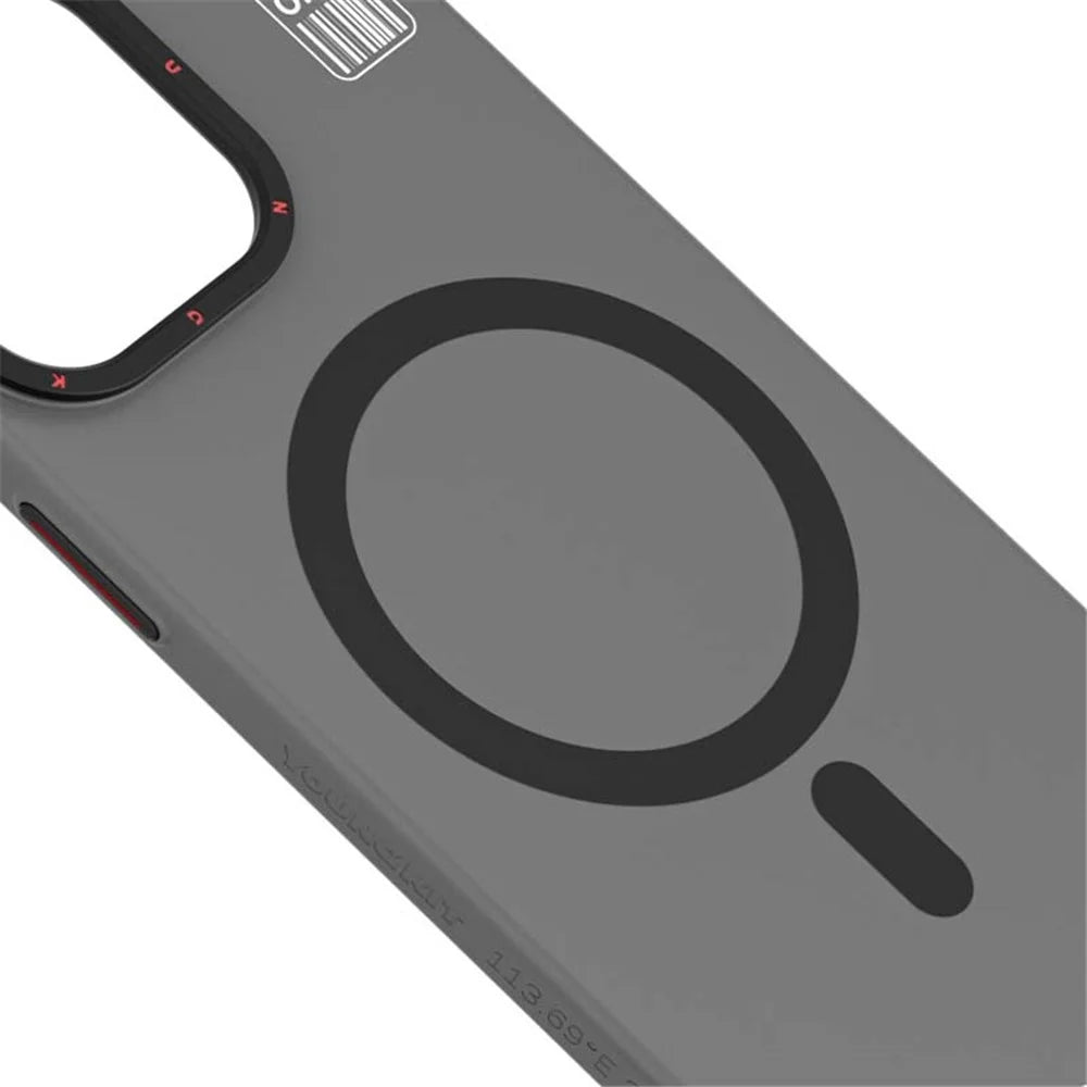 YOUNGKIT PC + TPU Phone Case for iPhone 15 Pro Kickstand Matte Anti-fingerprint Cover Compatible with MagSafe - Grey - 4