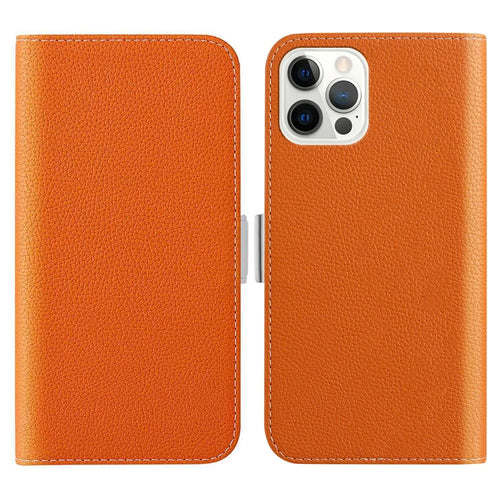 Phone Case for iPhone 15 Pro Max , Stand Wallet Litchi Texture Candy Color PU Leather Shockproof Cover - Orange - 1