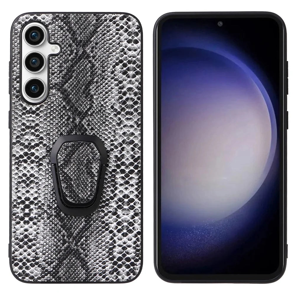 For Samsung Galaxy S23 FE PU Leather+TPU+PC Phone Cover Kickstand Cell Phone Back Case - Snake Texture - 1
