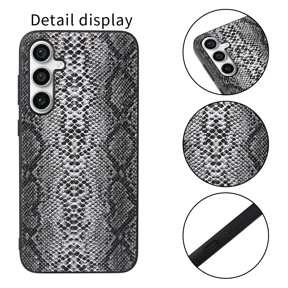 PU + PC+TPU Cell Phone Case for Samsung Galaxy S23 FE Anti-drop Mobile Phone Back Cover - Snake Texture - 2