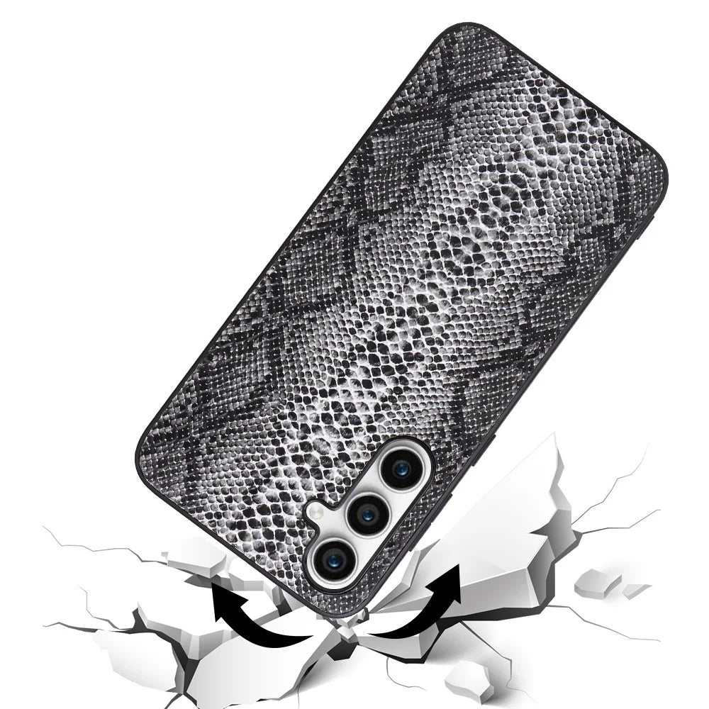 PU + PC+TPU Cell Phone Case for Samsung Galaxy S23 FE Anti-drop Mobile Phone Back Cover - Snake Texture - 3