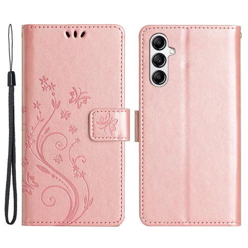 For Samsung Galaxy S23 FE Butterfly Imprint Leather Wallet Shell Anti-fall Stand Phone Case - Rose Gold - 1