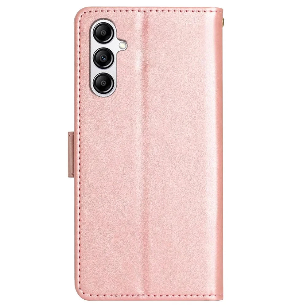 For Samsung Galaxy S23 FE Butterfly Imprint Leather Wallet Shell Anti-fall Stand Phone Case - Rose Gold - 7
