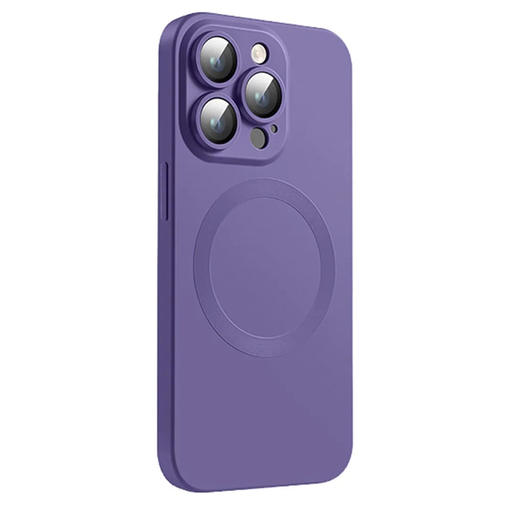 For iPhone 13 Pro Max Liquid Silicone Phone Case with Camera Lens Protector Magnetic Cover Compatible with MagSafe - Dark Purple - 1