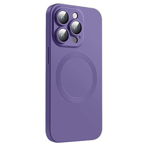 For iPhone 13 Pro Max Liquid Silicone Phone Case with Camera Lens Protector Magnetic Cover Compatible with MagSafe - Dark Purple - 1