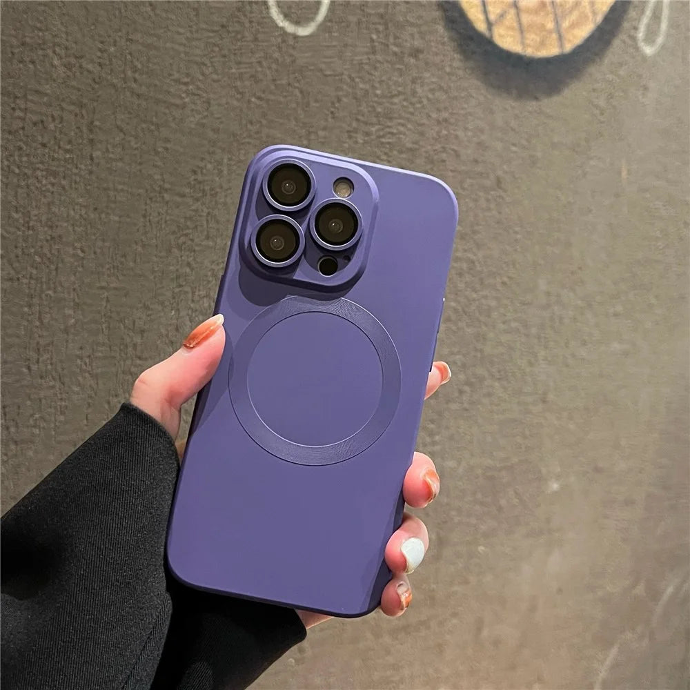 For iPhone 13 Pro Max Liquid Silicone Phone Case with Camera Lens Protector Magnetic Cover Compatible with MagSafe - Dark Purple - 2