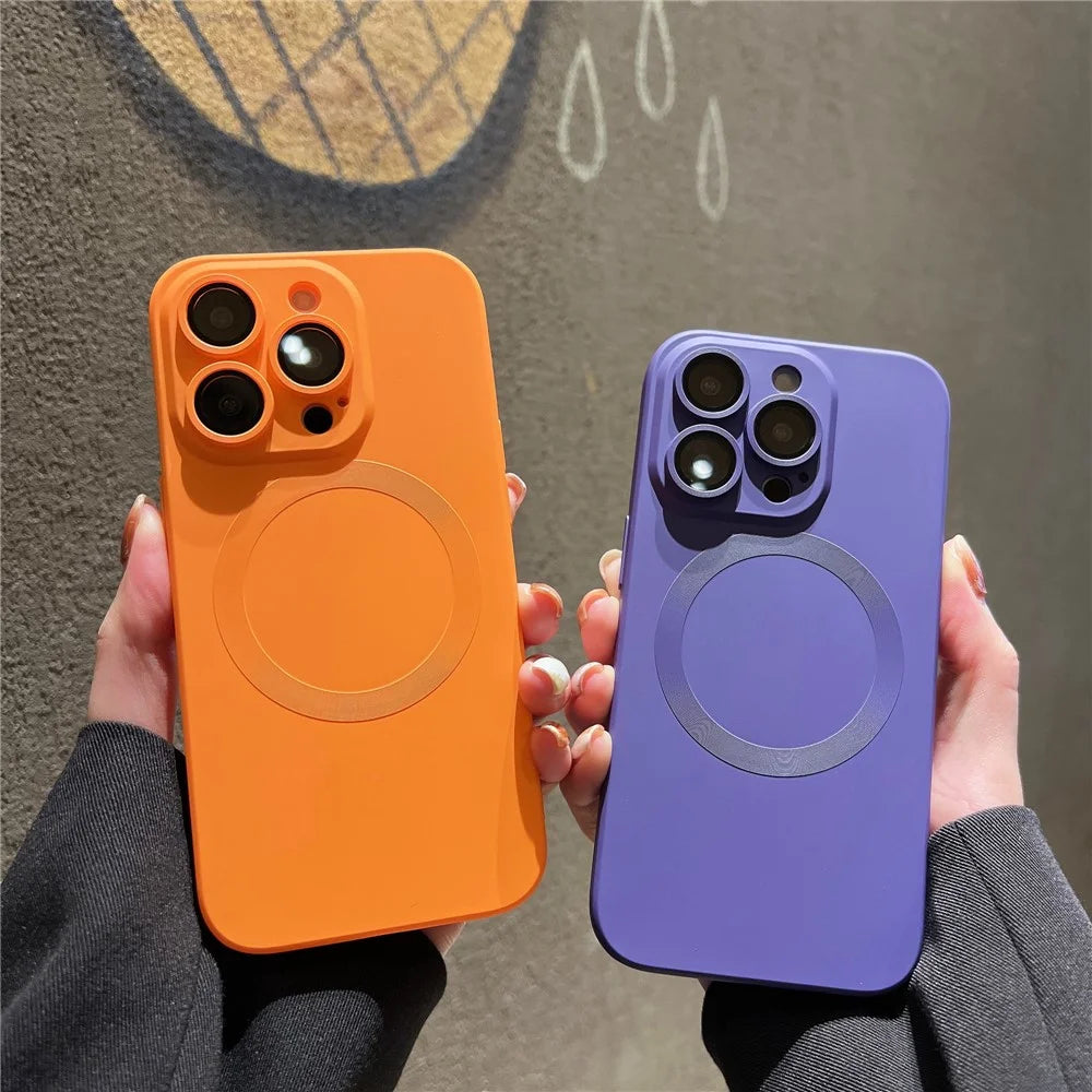 For iPhone 13 Pro Max Liquid Silicone Phone Case with Camera Lens Protector Magnetic Cover Compatible with MagSafe - Dark Purple - 5
