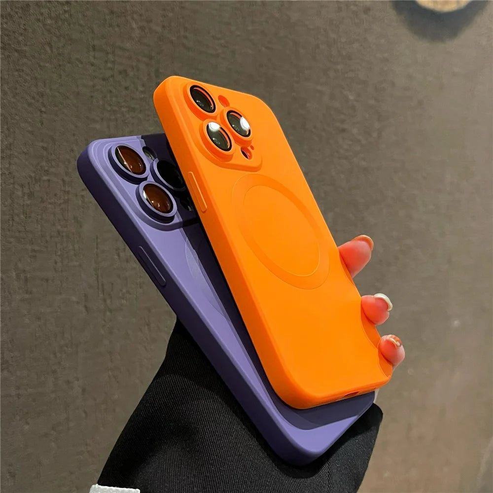 Magnetic Case for iPhone 13 Pro Compatible with MagSafe Liquid Silicone Phone Cover with Camera Lens Protector - Orange - 7