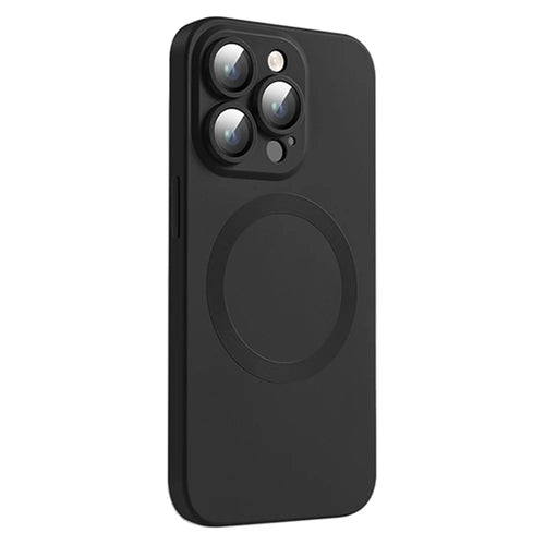 For iPhone 12 Pro Max Magnetic Phone Case Compatible with MagSafe Liquid Silicone Anti-Scratch Cover with Lens Film - Black - 1