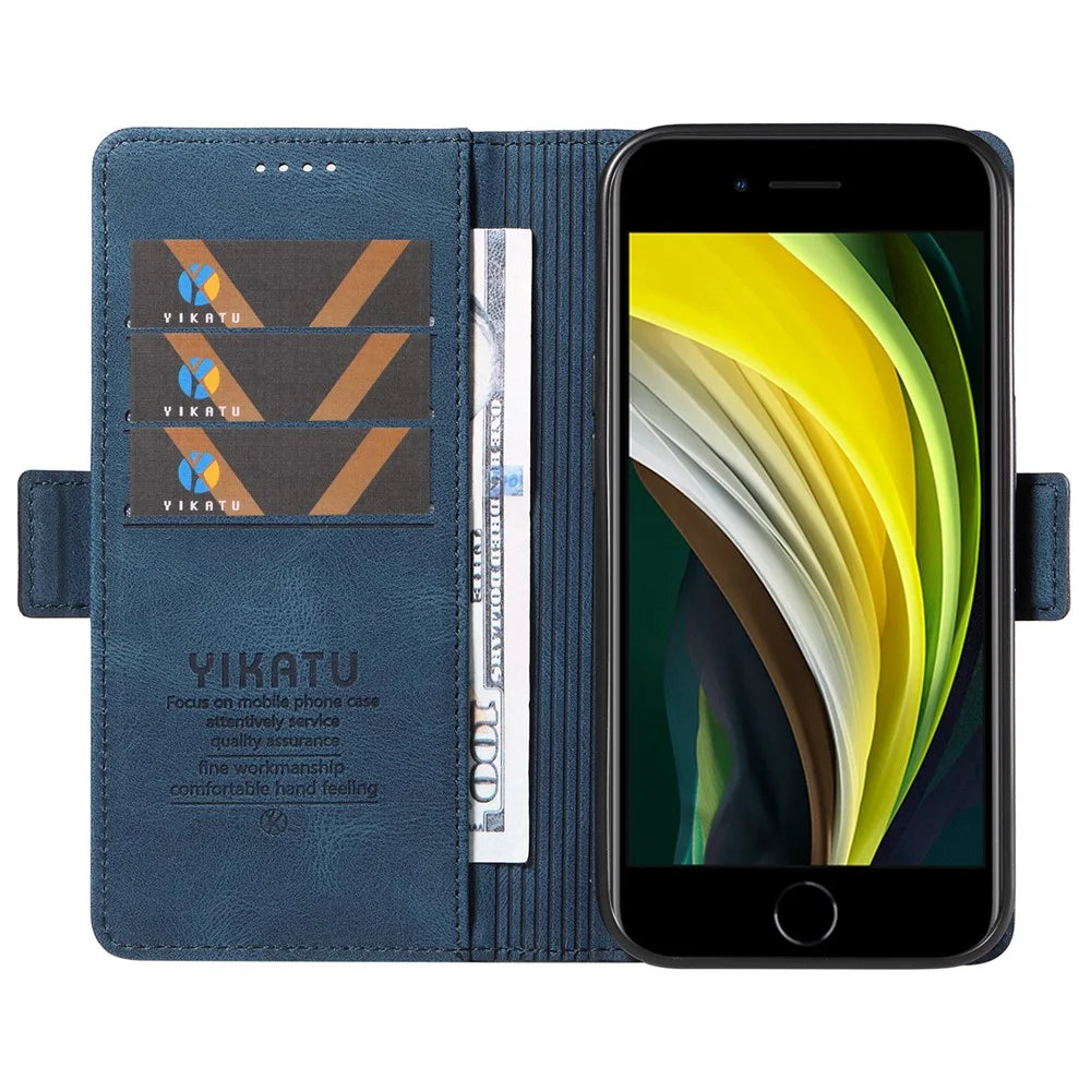 YIKATU YK-005 Wallet Case for iPhone 6 / 6s / 7 / 8 / SE (2020) / SE (2022), PU Leather Skin-touch Stand Protective Phone Cover - Blue - 2