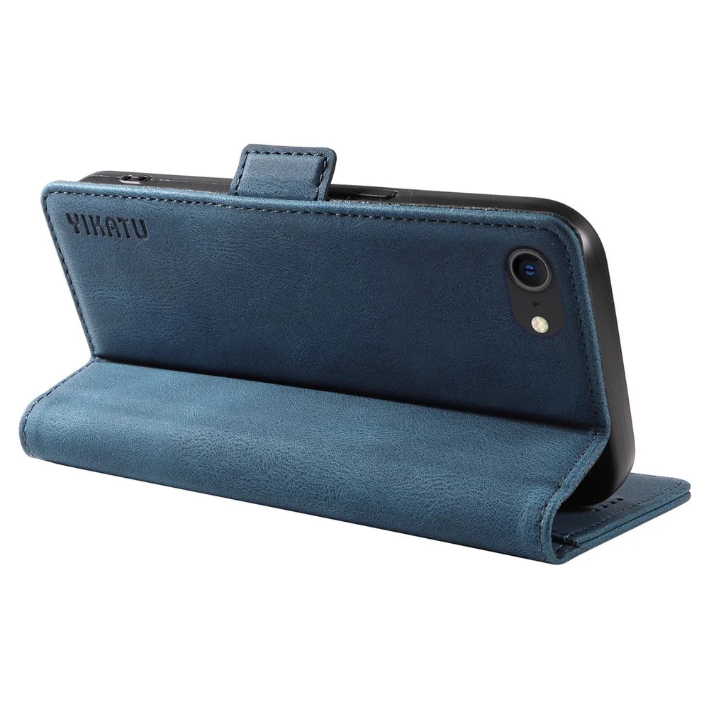 YIKATU YK-005 Wallet Case for iPhone 6 / 6s / 7 / 8 / SE (2020) / SE (2022), PU Leather Skin-touch Stand Protective Phone Cover - Blue - 4