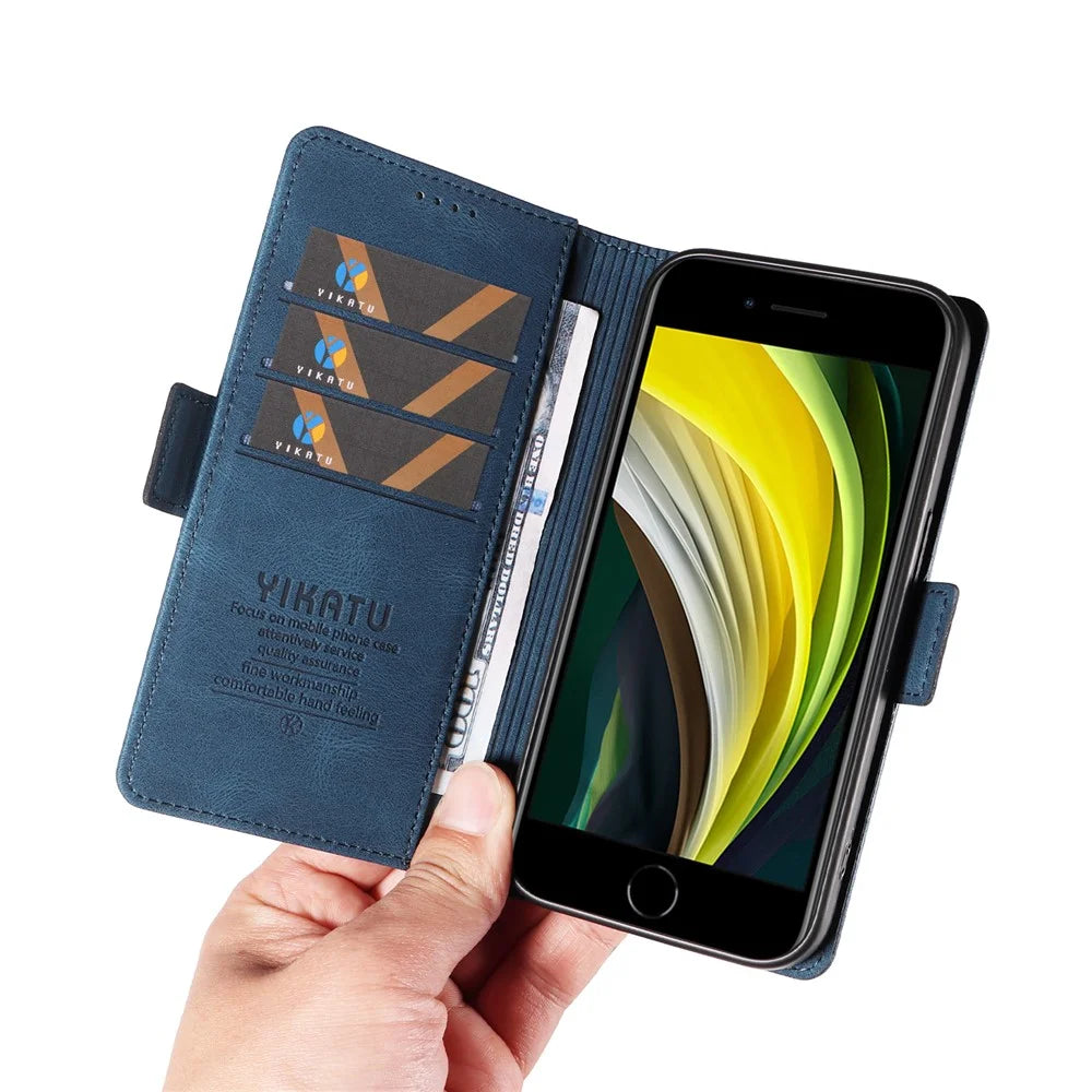 YIKATU YK-005 Wallet Case for iPhone 6 / 6s / 7 / 8 / SE (2020) / SE (2022), PU Leather Skin-touch Stand Protective Phone Cover - Blue - 6