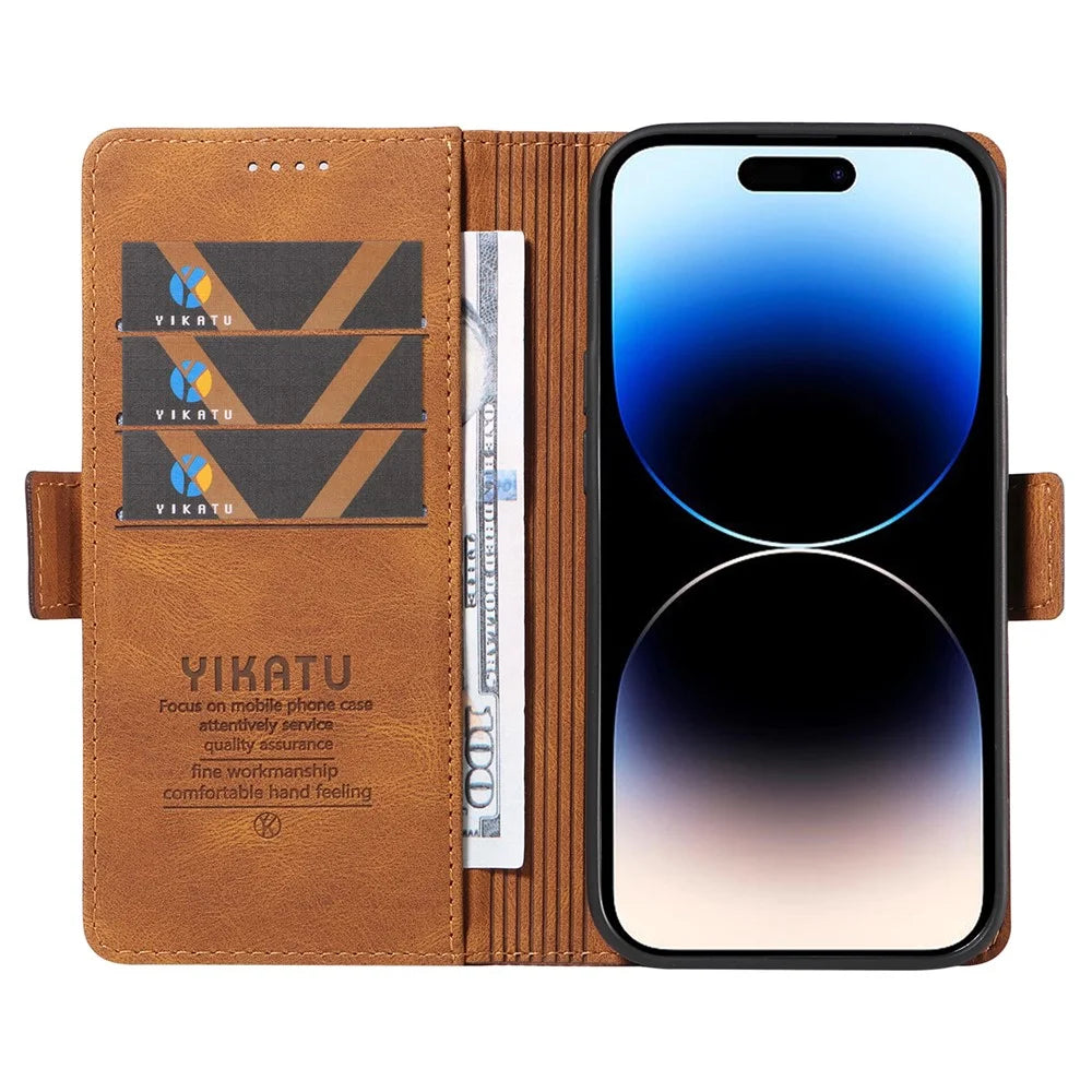 YIKATU YK-005 for iPhone 14 Pro Folio Flip Cover PU Leather Skin-touch Stand Wallet Phone Case - Brown - 2