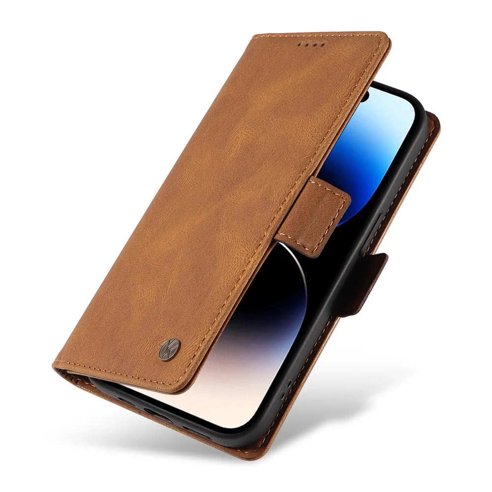 YIKATU YK-005 for iPhone 14 Pro Folio Flip Cover PU Leather Skin-touch Stand Wallet Phone Case - Brown - 5