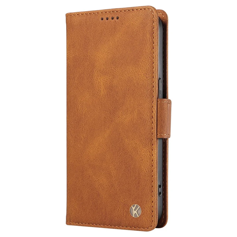 YIKATU YK-005 for iPhone 14 Pro Folio Flip Cover PU Leather Skin-touch Stand Wallet Phone Case - Brown - 7