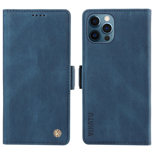 YIKATU YK-005 PU Leather Wallet Case for iPhone 12 / 12 Pro , Skin-touch Stand Magnetic Closure Phone Cover - Blue - 1