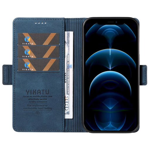 YIKATU YK-005 PU Leather Wallet Case for iPhone 12 / 12 Pro , Skin-touch Stand Magnetic Closure Phone Cover - Blue - 2