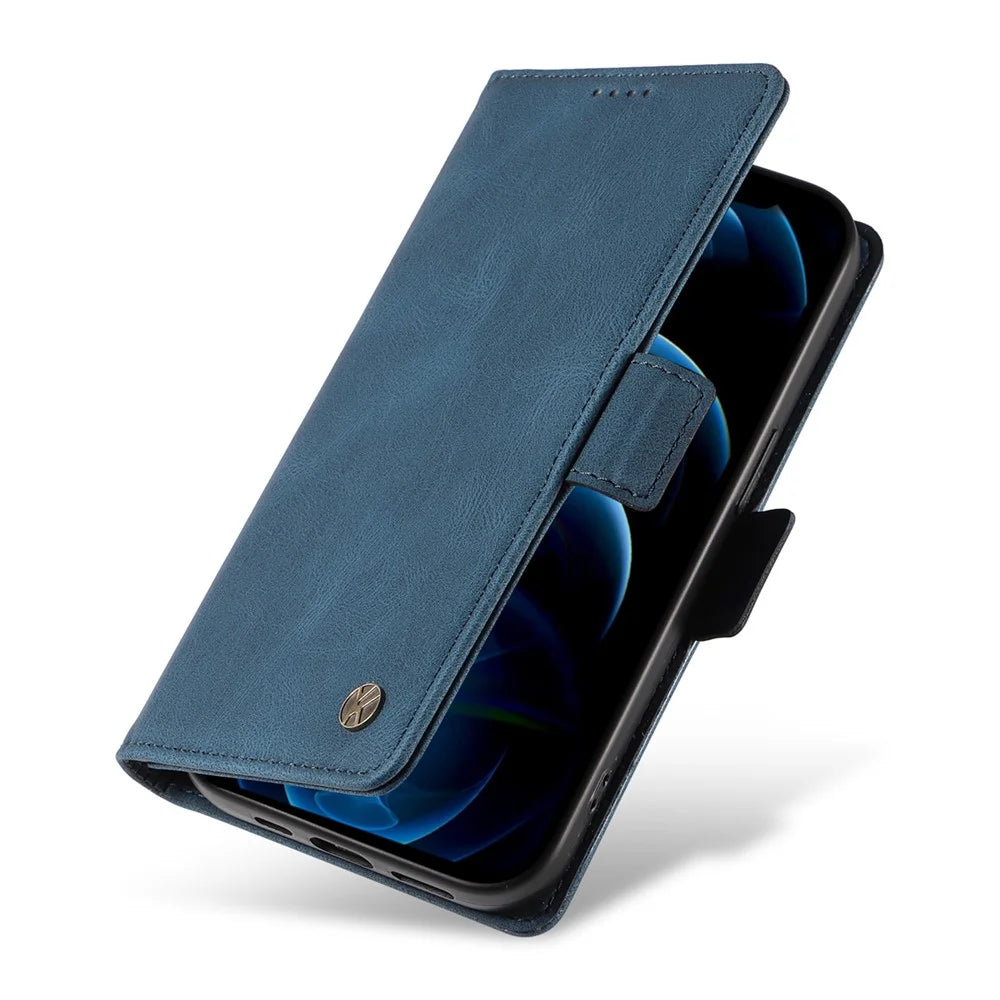 YIKATU YK-005 PU Leather Wallet Case for iPhone 12 / 12 Pro , Skin-touch Stand Magnetic Closure Phone Cover - Blue - 5
