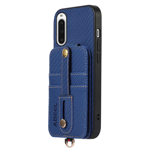ABEEL Style 02 Carbon Fiber Texture PU+TPU Phone Case for Sony Xperia 10 V RFID Blocking Card Holder Kickstand Cover - Blue - 1